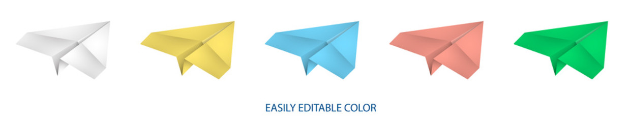 realistic paper airplane icon. Sending messages and delivering e-mail. Travel design element. Easy editable color vector