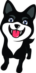 Cute Black Dog with Tongue Out Cartoon Style