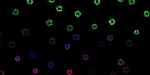 Dark multicolor vector background with covid-19 symbols.