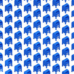 Pattern Background of a Blue Color United States of America Generic Mail Box for Mail-in Ballot Collection Drop Box on Isolated White Background. 3D Illustration