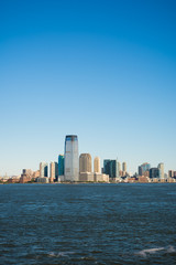 Skyline of New Jersey with blue sky seen from Manhattan, New York