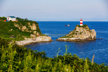 The most beautiful lighthouse in Vladivostok is the Basargin Lighthouse. Marine lighthouse in...