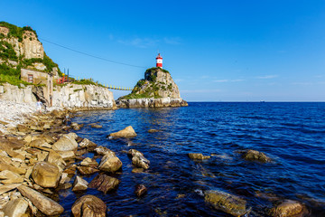 The most beautiful lighthouse in Vladivostok is the Basargin Lighthouse. Marine lighthouse in...