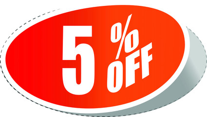 Sale tag, discount 5% off, isolated sticker, banner design template, vector illustration