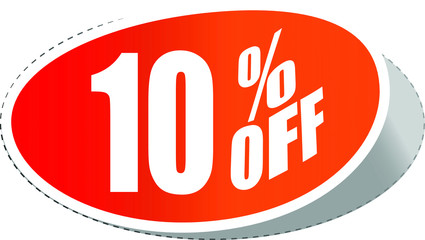 Sale tag, discount 10% off, isolated sticker, banner design template, vector illustration