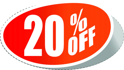 Sale tag, discount 20% off, isolated sticker, banner design template, vector illustration