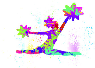 Fototapeta premium Cheerleading Logo Design. Colorful Sport Background. Dancing Girl. Vector Illustration.