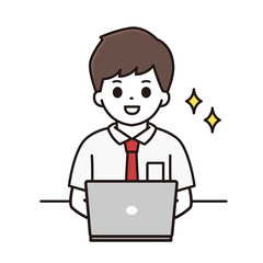 男子学生 パソコン イラスト