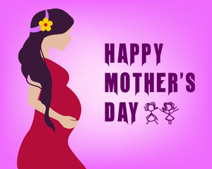 Happy Mother's Day on 10 May. Elegant vector layout with beautiful pregnant mom. Women Vector illustration.