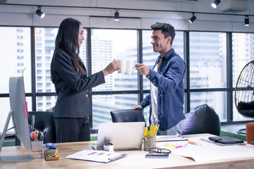 Business people or woman or professional lady officer sitting and thinking and working in office 