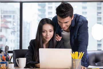 Business people or woman or professional lady officer sitting and thinking and working in office 