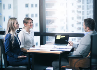 Business manager interview and talking with new employee woman, apply a job or project discussion