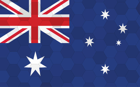 Australia flag illustration. Futuristic Australian flag graphic with abstract hexagon background vector. Australia national flag symbolizes independence.