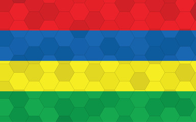 Mauritius flag illustration. Futuristic Mauritian flag graphic with abstract hexagon background vector. Mauritius national flag symbolizes independence.