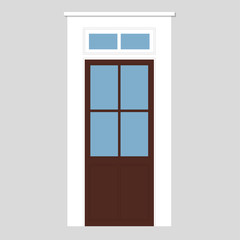 Wooden cottage door with Windows. Element for design. Vector Stock Flat illustration 