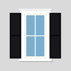 White window with black shutters. Element for design. Vector Stock Flat illustration 
