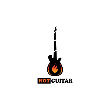 hot guitar illustration fire logo design template vector