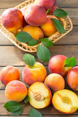 Ripe peaches on an old background