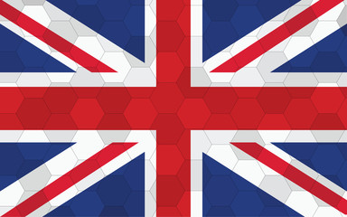 United Kingdom flag illustration. Futuristic British flag graphic with abstract hexagon background vector. United Kingdom national flag symbolizes independence.