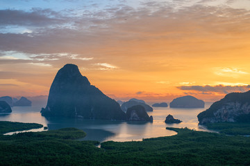 View of Phang Nga bay from Samet Nangshe viewpoint at sunrise