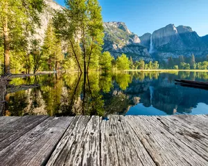  Merced River and Yosemite Falls landscape © haveseen