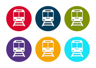 Train icon modern flat round button set illustration