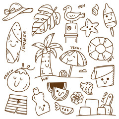 Set of summer doodle on white background