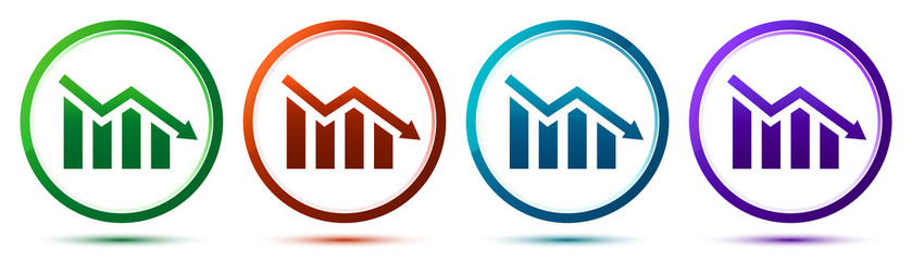 Statistics down icon artistic frame round button set illustration