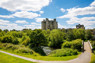 A panoramic view of Trim castle in County Meath on the River Boyne, Ireland. It is the largest Anglo-Norman Castle in Ireland