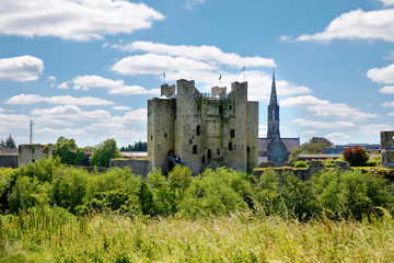 A panoramic view of Trim castle in County Meath on the River Boyne, Ireland. It is the largest Anglo-Norman Castle in Ireland