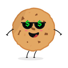 Cute flat cartoon chocolate cookies illustration. Vector illustration of cute cookie with a smiling expression.