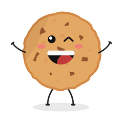 Cute flat cartoon chocolate cookies illustration. Vector illustration of cute cookie with a smiling expression.