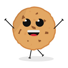 Cute flat cartoon chocolate cookies illustration. Vector illustration of cute cookie with a smiling expression.