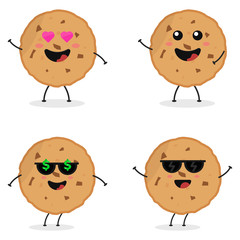 Cute flat cartoon chocolate cookies illustration. Vector illustration of cute cookie with a smiling expression.