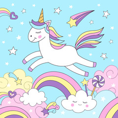 Cute unicorn and rainbow.