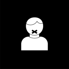 Closed mouth head icon isolated on dark background