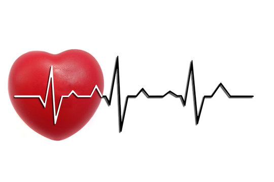 Isolated on white background of red heart with black-white cardiogram line.