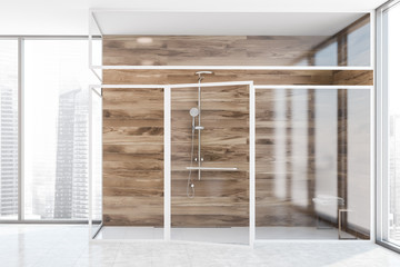 Wooden and glass shower stall