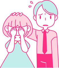 泣いてる女性を慰める男性