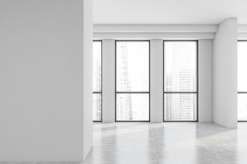 Empty white panoramic room interior