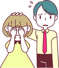 泣いてる女性を慰める男性