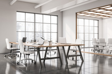 White panoramic open space office corner