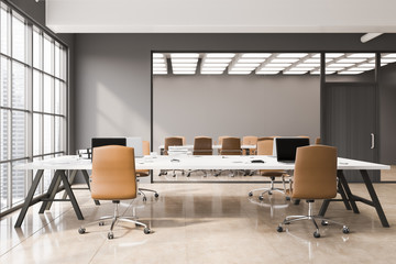 Grey open space office and meeting room