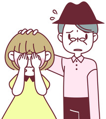 泣いてる女性を慰める男性