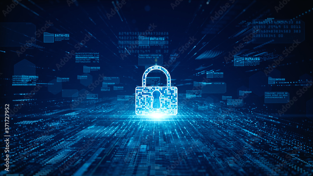 Aufkleber Lock Icon cyber security of digital data network protection. High speed connection data analysis. Technology data network conveying connectivity background concept.