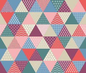 Abstract background of triangles in patchwork style. Various textures. Folk art