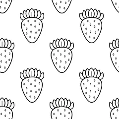 Rollo Seamless pattern of strawberries. Hand drawn vector illustration on a white background. © Nadejda