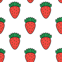 Seamless pattern of strawberries. Hand drawn vector illustration on a white background.