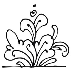 Flowers. Outline hand drawing. Isolated vector object on white background. Unusual fabulous plants. A naive, simple fantasy style. Ink.