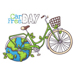 Hand drawn bicycle symbol of world car free day. Vector.